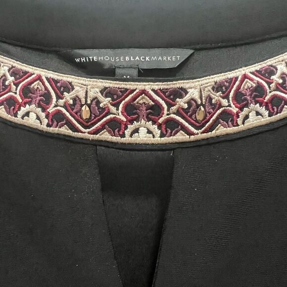 White House Black Market Embroidered Dress M Black Boho 3/4 Sleeve Cold Shoulder - Picture 4 of 6